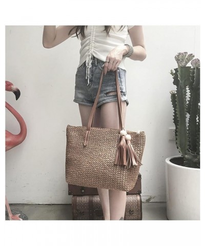 Straw Bags Women Handmade Woven Basket Tote Summer Tassels Beach Holiday Travel Female Shoulder Handbags Khaki $16.55 Totes