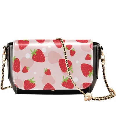 Strawberry Watercolor Pink Women's Crossbody Handbags, PU Leather Flap Crossbody Bags, Women's Shoulder Handbag Purse Style19...