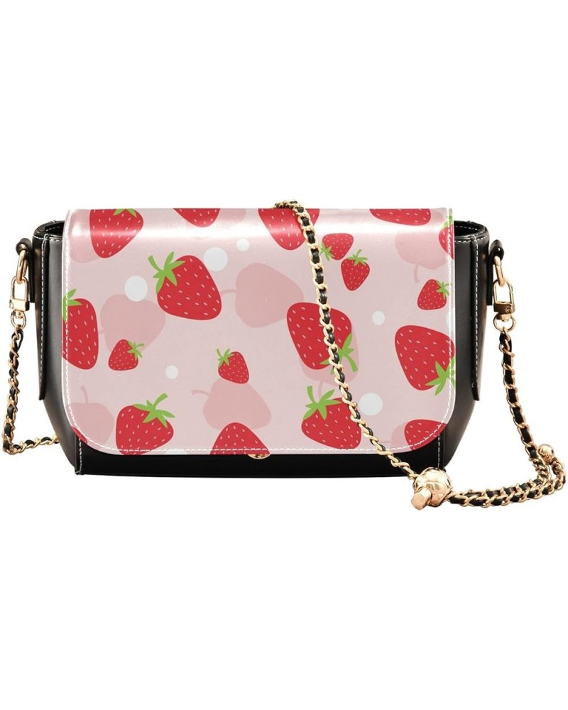 Strawberry Watercolor Pink Women's Crossbody Handbags, PU Leather Flap Crossbody Bags, Women's Shoulder Handbag Purse Style19...