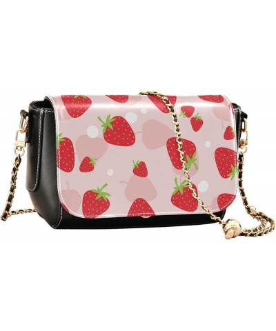 Strawberry Watercolor Pink Women's Crossbody Handbags, PU Leather Flap Crossbody Bags, Women's Shoulder Handbag Purse Style19...