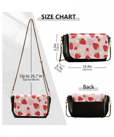 Strawberry Watercolor Pink Women's Crossbody Handbags, PU Leather Flap Crossbody Bags, Women's Shoulder Handbag Purse Style19...