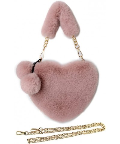 Furry Purse for Girls Heart Shaped Fluffy Faux Fur Handbag for Women Soft Small Shoulder Bag Clutch Purse Pink Dark $12.97 Sh...