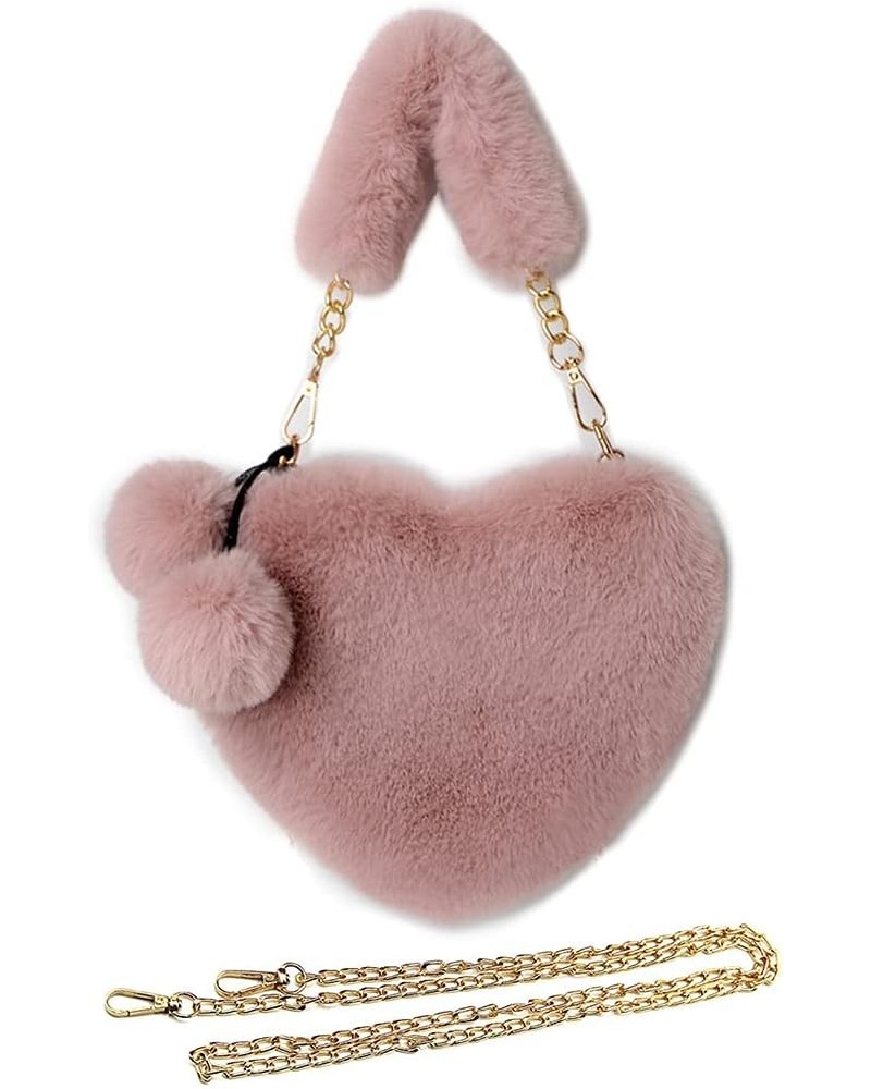 Furry Purse for Girls Heart Shaped Fluffy Faux Fur Handbag for Women Soft Small Shoulder Bag Clutch Purse Pink Dark $12.97 Sh...