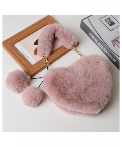 Furry Purse for Girls Heart Shaped Fluffy Faux Fur Handbag for Women Soft Small Shoulder Bag Clutch Purse Pink Dark $12.97 Sh...