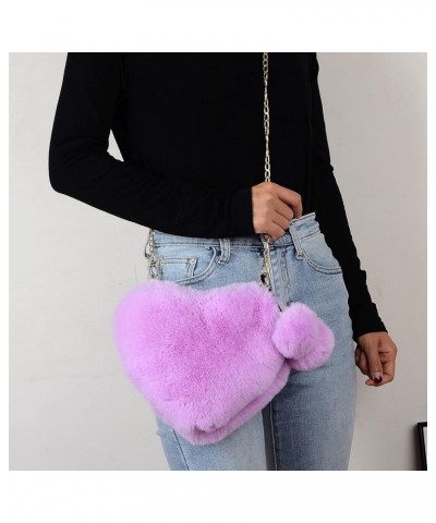 Furry Purse for Girls Heart Shaped Fluffy Faux Fur Handbag for Women Soft Small Shoulder Bag Clutch Purse Pink Dark $12.97 Sh...