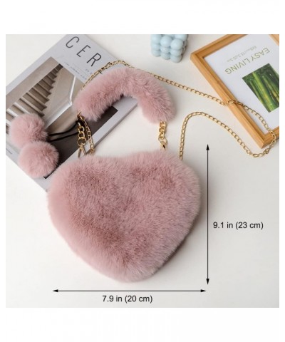 Furry Purse for Girls Heart Shaped Fluffy Faux Fur Handbag for Women Soft Small Shoulder Bag Clutch Purse Pink Dark $12.97 Sh...