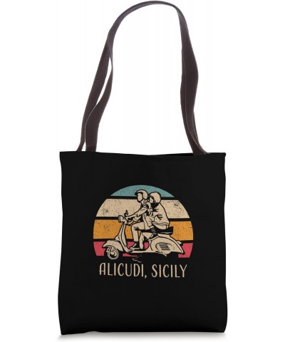 Alicudi Sicily Sicilia Vintage Scooter Retro Sunset Design Tote Bag $10.78 Totes