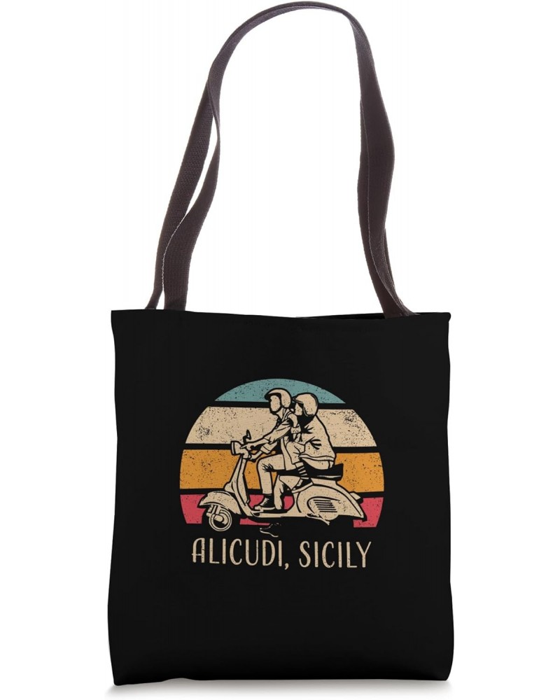 Alicudi Sicily Sicilia Vintage Scooter Retro Sunset Design Tote Bag $10.78 Totes