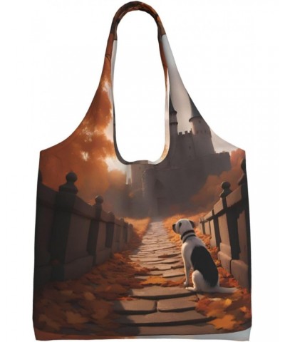 Dogs In The Fall Extra Large Capacity Shoulder Canvas Bag For Shopping Travel Daily Use $13.59 Totes