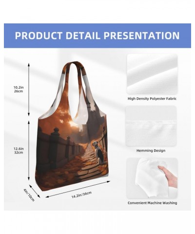 Dogs In The Fall Extra Large Capacity Shoulder Canvas Bag For Shopping Travel Daily Use $13.59 Totes