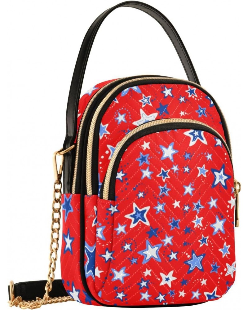 4th of July Cell Phone Purse Blue Star Red Background Crossbody Handbag Durable Shoulder Bag Sturdy Travel Pouch Compact Chic...