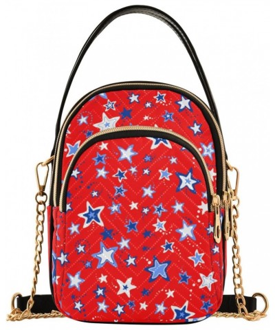 4th of July Cell Phone Purse Blue Star Red Background Crossbody Handbag Durable Shoulder Bag Sturdy Travel Pouch Compact Chic...