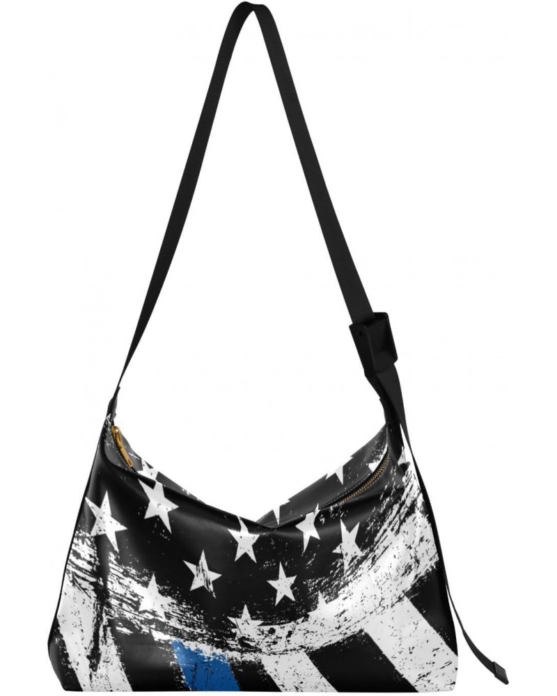 Unisex Shoulder Bag Crossbody Handbag Thin-blue-line-flag-patriotic Women Casual Hobo Bag Lightweight PU Leather Tote $17.64 ...