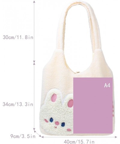 Plush Shoulder Handbag Cute Bear fluffy Tote Handbag Large faux Lamb Wool Shopping Bag 07887 Rabbit $14.34 Totes