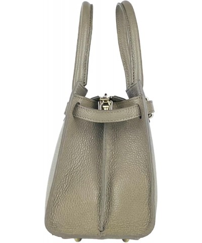 Women's handbag in genuine leather Made in Italy with detachable shoulder strap. Shiny gold tone hardware - Taupe color - Dim...