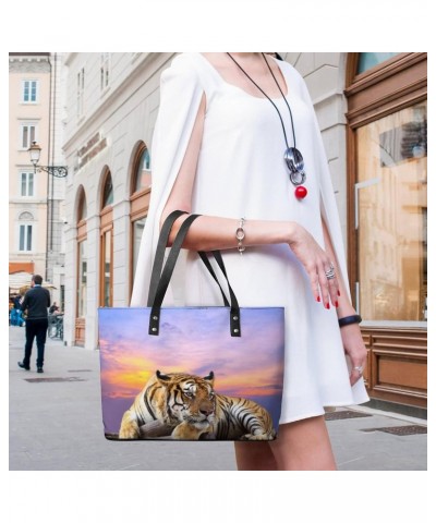 Womens Handbag Tiger Leather Tote Bag Top Handle Satchel Bags For Lady $15.40 Totes