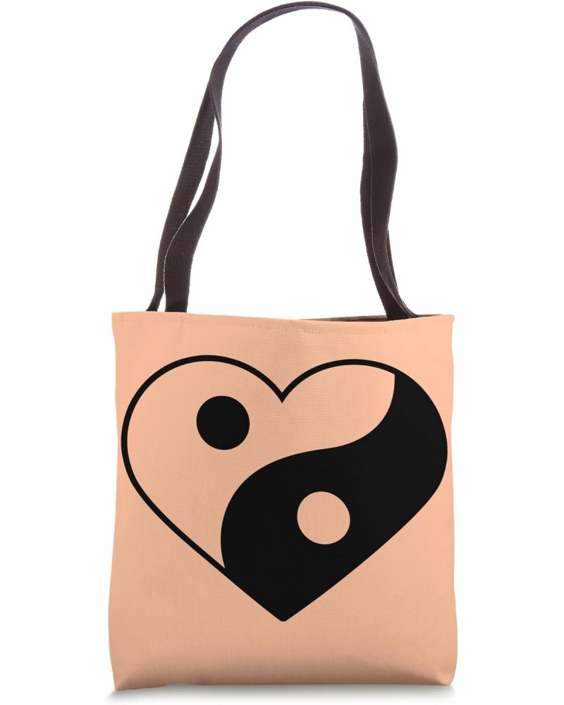 COLOR OF THE YEAR 2024 - Yin Yang PEACH FUZZ HEART BLACK Tote Bag $13.00 Totes