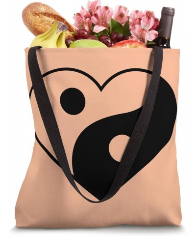 COLOR OF THE YEAR 2024 - Yin Yang PEACH FUZZ HEART BLACK Tote Bag $13.00 Totes