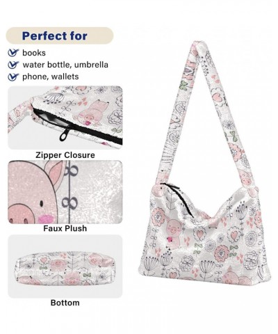 Hand Drawn Pigs Fluffy Tote Bag Crossbody Bags Shoulder Bag Handbag Purse for Women Work Gifts with Zipper $9.24 Totes