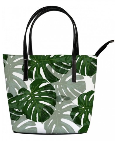 Shoulder Bag Tote Bags for Women Tropical Monstera Leather Shopper Work Handbags Large Casual Bag $27.59 Totes