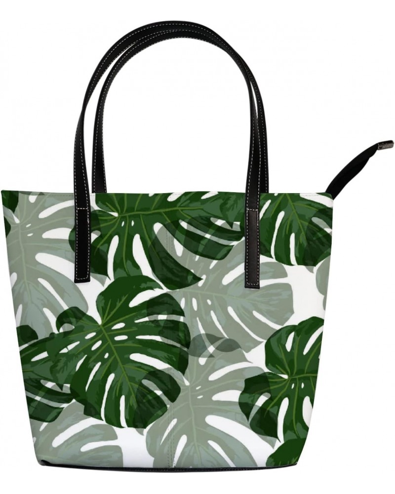 Shoulder Bag Tote Bags for Women Tropical Monstera Leather Shopper Work Handbags Large Casual Bag $27.59 Totes