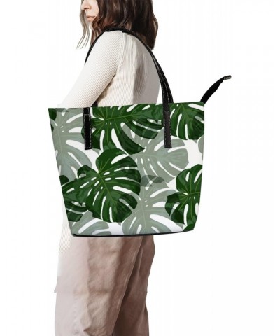 Shoulder Bag Tote Bags for Women Tropical Monstera Leather Shopper Work Handbags Large Casual Bag $27.59 Totes