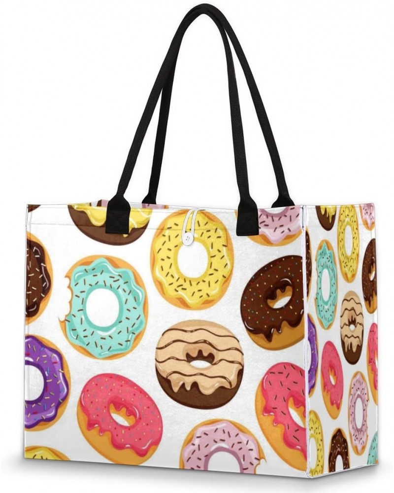 Art Colored Donuts Cute Tote Bag with Digital Printing | Multi-Surface Design | Interior Pockets & Exterior Buttons | Ideal f...