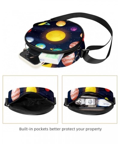 Space Clouds Stars Pattern Crossbody Bag for Women Teen Girls Round Canvas Shoulder Bag Purse Tote Handbag Bag Multi02 $11.33...