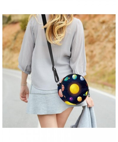 Space Clouds Stars Pattern Crossbody Bag for Women Teen Girls Round Canvas Shoulder Bag Purse Tote Handbag Bag Multi02 $11.33...