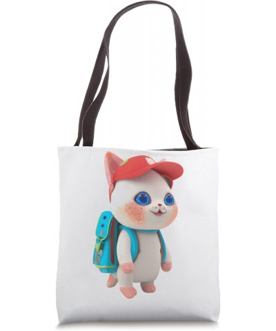 Cute White Kitten Backpack Baseball Cap Back To School Kids Tote Bag $11.69 Backpacks