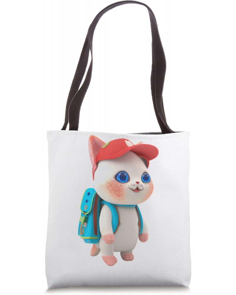 Cute White Kitten Backpack Baseball Cap Back To School Kids Tote Bag $11.69 Backpacks