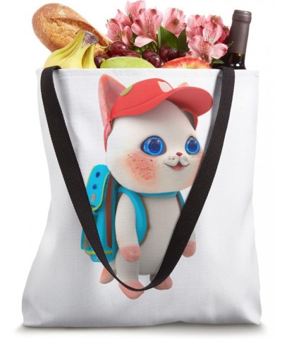 Cute White Kitten Backpack Baseball Cap Back To School Kids Tote Bag $11.69 Backpacks