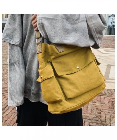 Vintage Canvas Messenger Bag Large Capacity Crossbody Bag Hangbag for Women and Girls S-yellow $19.22 Totes