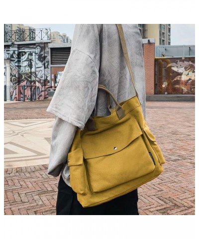 Vintage Canvas Messenger Bag Large Capacity Crossbody Bag Hangbag for Women and Girls S-yellow $19.22 Totes