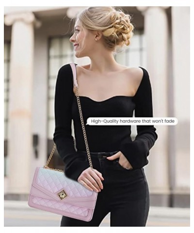 Crossbody Bags for Women Leather Quilted Shoulder Bag with Chain Strap Trendy Clutch Satchel Ladies Evening Bag Pink Gradient...