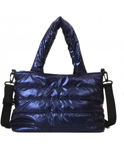 Puffer Tote Bag for Women, Quilted Cotton Padd signer, nter n Padd Shoulr Bag th Adjustable Strap-Blk Section F-blue $16.93 T...