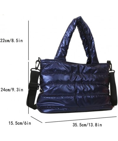 Puffer Tote Bag for Women, Quilted Cotton Padd signer, nter n Padd Shoulr Bag th Adjustable Strap-Blk Section F-blue $16.93 T...