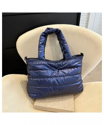 Puffer Tote Bag for Women, Quilted Cotton Padd signer, nter n Padd Shoulr Bag th Adjustable Strap-Blk Section F-blue $16.93 T...