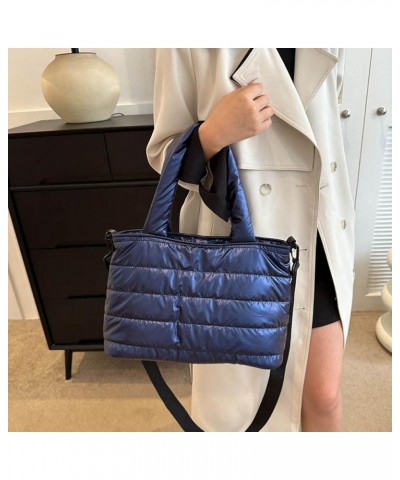 Puffer Tote Bag for Women, Quilted Cotton Padd signer, nter n Padd Shoulr Bag th Adjustable Strap-Blk Section F-blue $16.93 T...