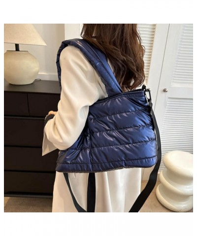 Puffer Tote Bag for Women, Quilted Cotton Padd signer, nter n Padd Shoulr Bag th Adjustable Strap-Blk Section F-blue $16.93 T...