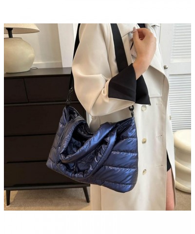 Puffer Tote Bag for Women, Quilted Cotton Padd signer, nter n Padd Shoulr Bag th Adjustable Strap-Blk Section F-blue $16.93 T...