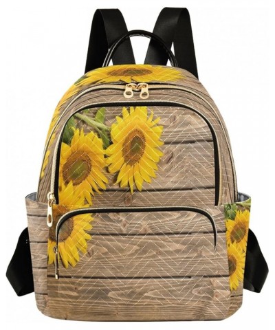 Sunflowers on The Wooden Fashion Backpack Purse Ladies Fashion Rucksack Travel Shoulder Bag Casual Daily Backpack Small $19.7...