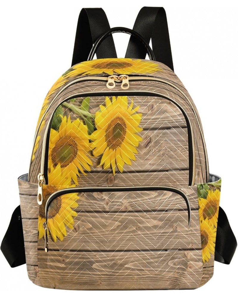 Sunflowers on The Wooden Fashion Backpack Purse Ladies Fashion Rucksack Travel Shoulder Bag Casual Daily Backpack Small $19.7...