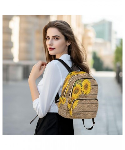 Sunflowers on The Wooden Fashion Backpack Purse Ladies Fashion Rucksack Travel Shoulder Bag Casual Daily Backpack Small $19.7...