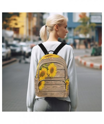 Sunflowers on The Wooden Fashion Backpack Purse Ladies Fashion Rucksack Travel Shoulder Bag Casual Daily Backpack Small $19.7...